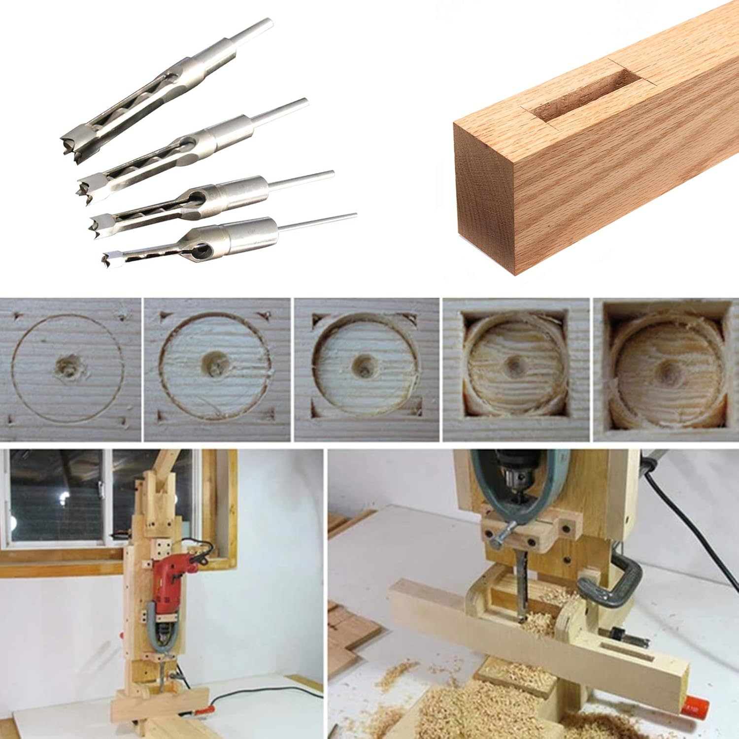 Bench Drill Locator Set, Square Hole Chisel Woodworking Mortiser Tool T1872