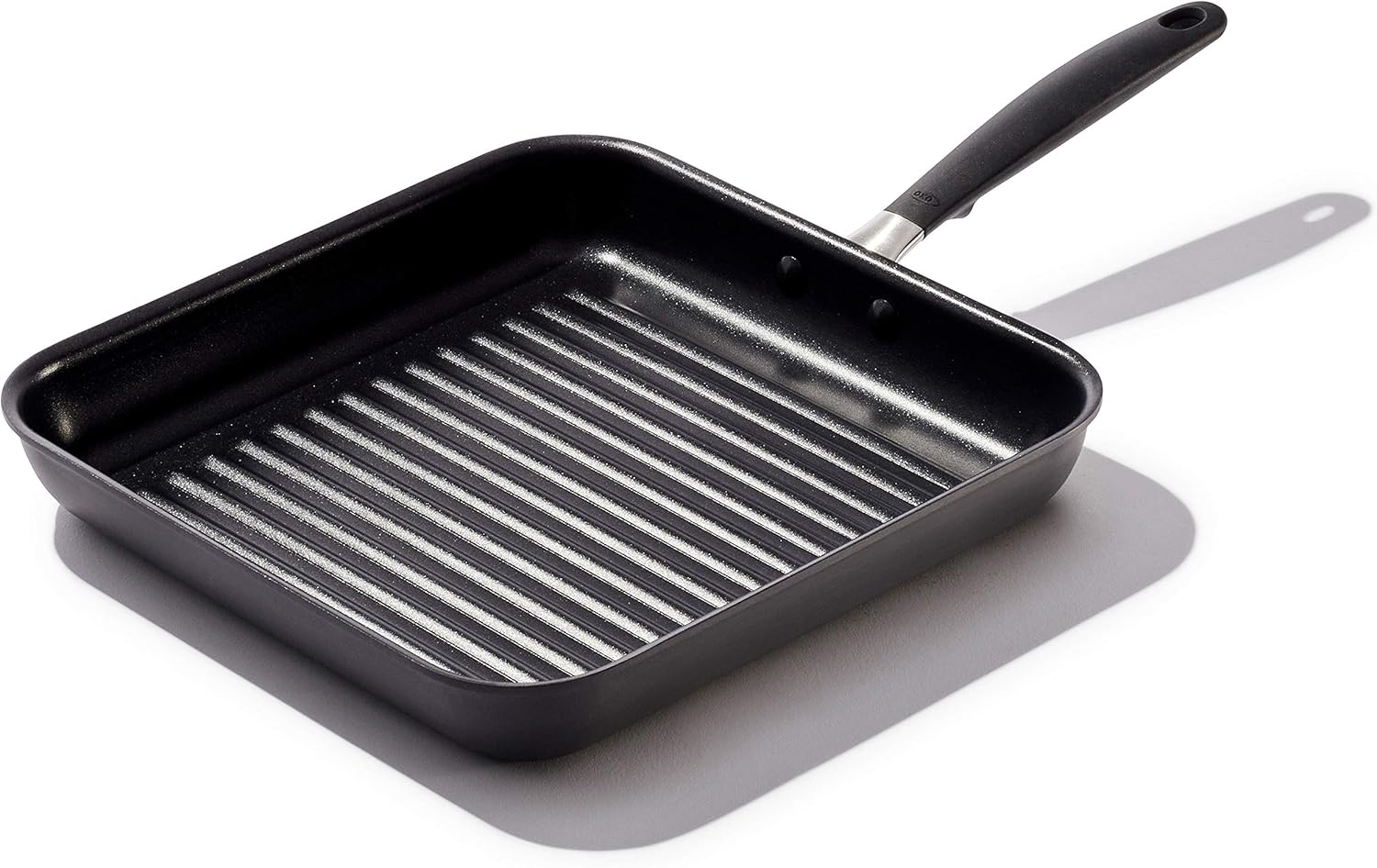 OXO Good Grips 11” Square Grill Pan, 3-Layered German Engineered Nonstick Coating, Stainless Steel Handle with Nonslip Silicone, Black