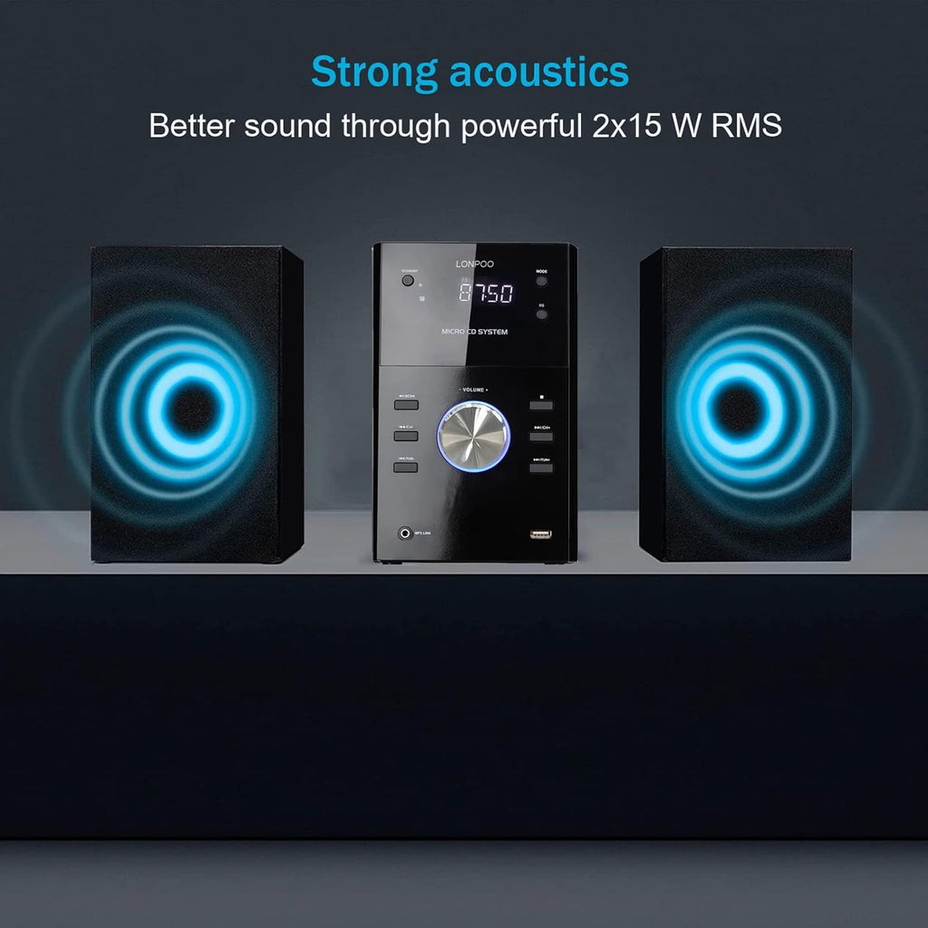 Home Stereo System with CD Player, Bluetooth, FM Radio and Remote Control U7777