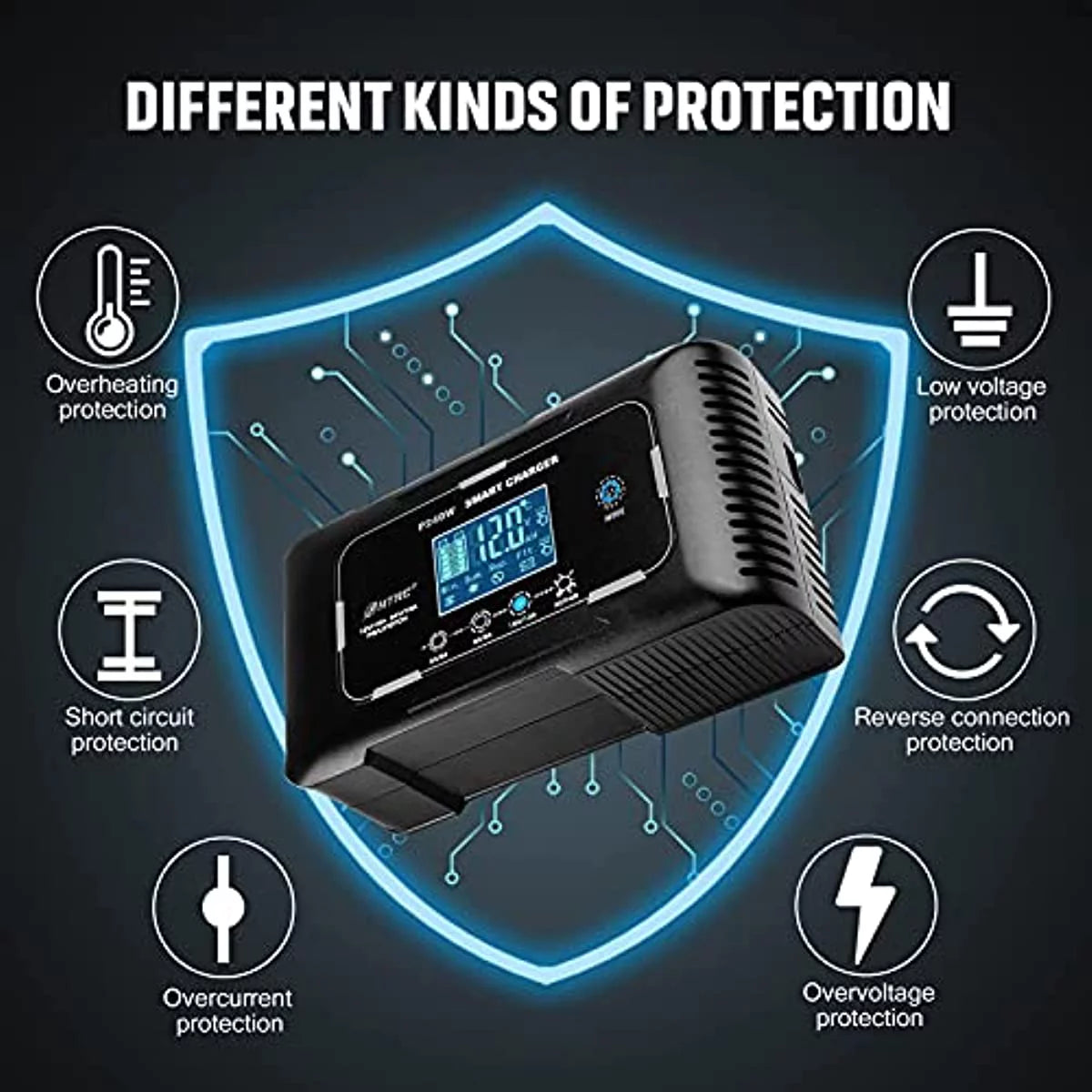 15-Amp Fully-Automatic Smart Charger, 12V and 24V Battery Charger, Lead-Acid and LiFePO4 O484171