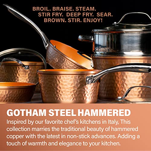 Hammered Copper Non Stick Frying Pan with Lid, Ceramic Coating, Oven Safe M784