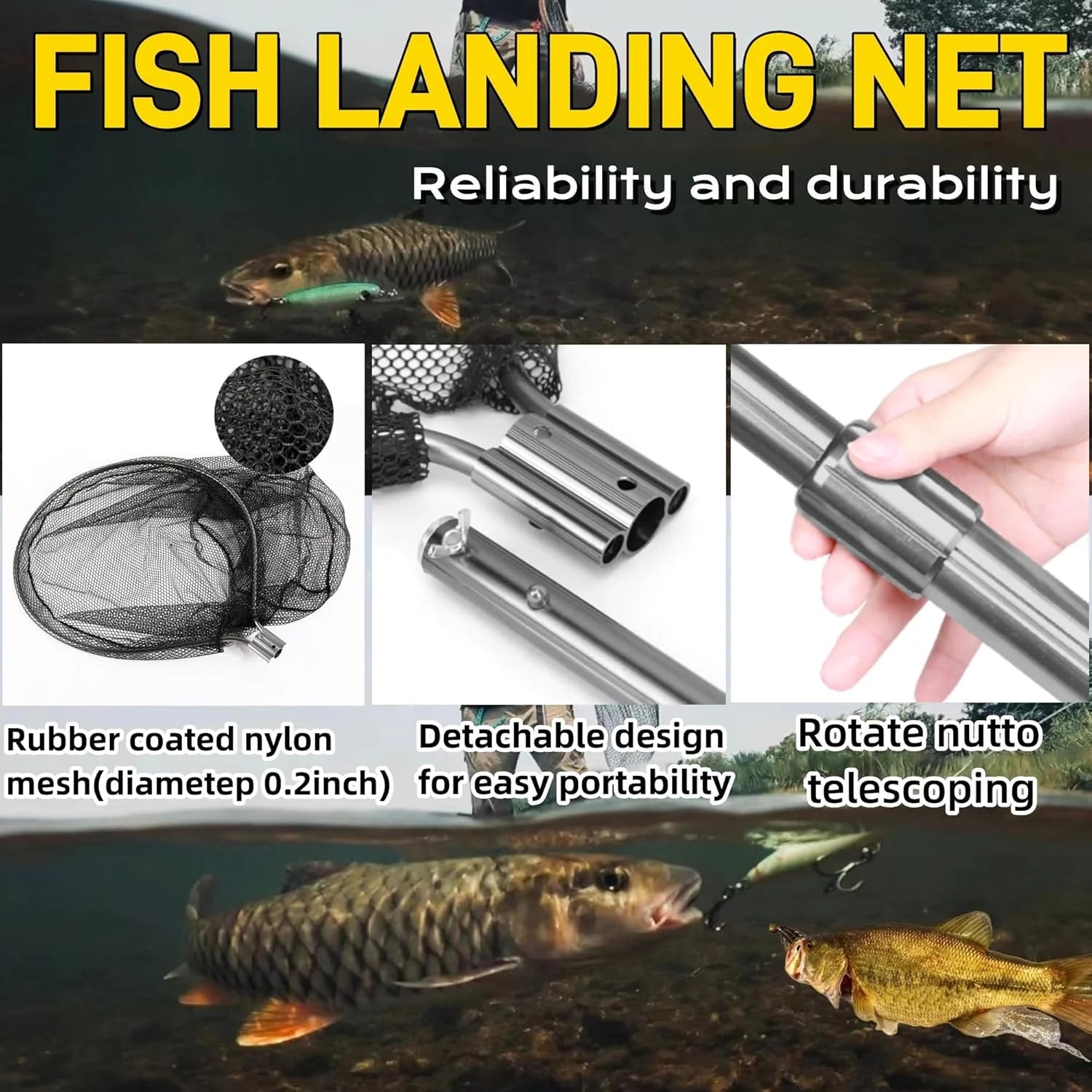 Fishing Net with Telescoping Handle, 20 Inch Net Opening L1411