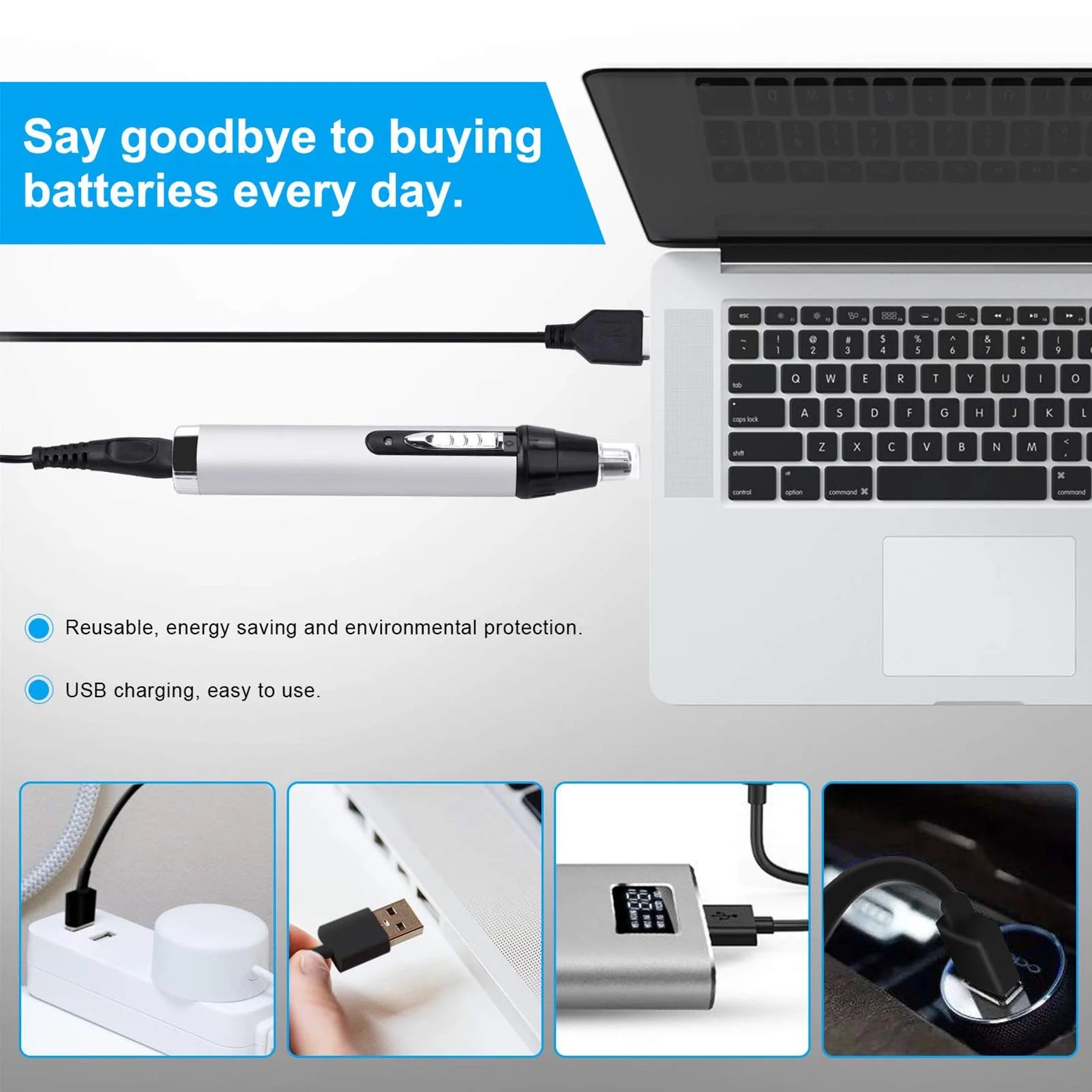 USB Rechargeable 4-in-1 Ear and Nose Hair Trimmer for Men L784