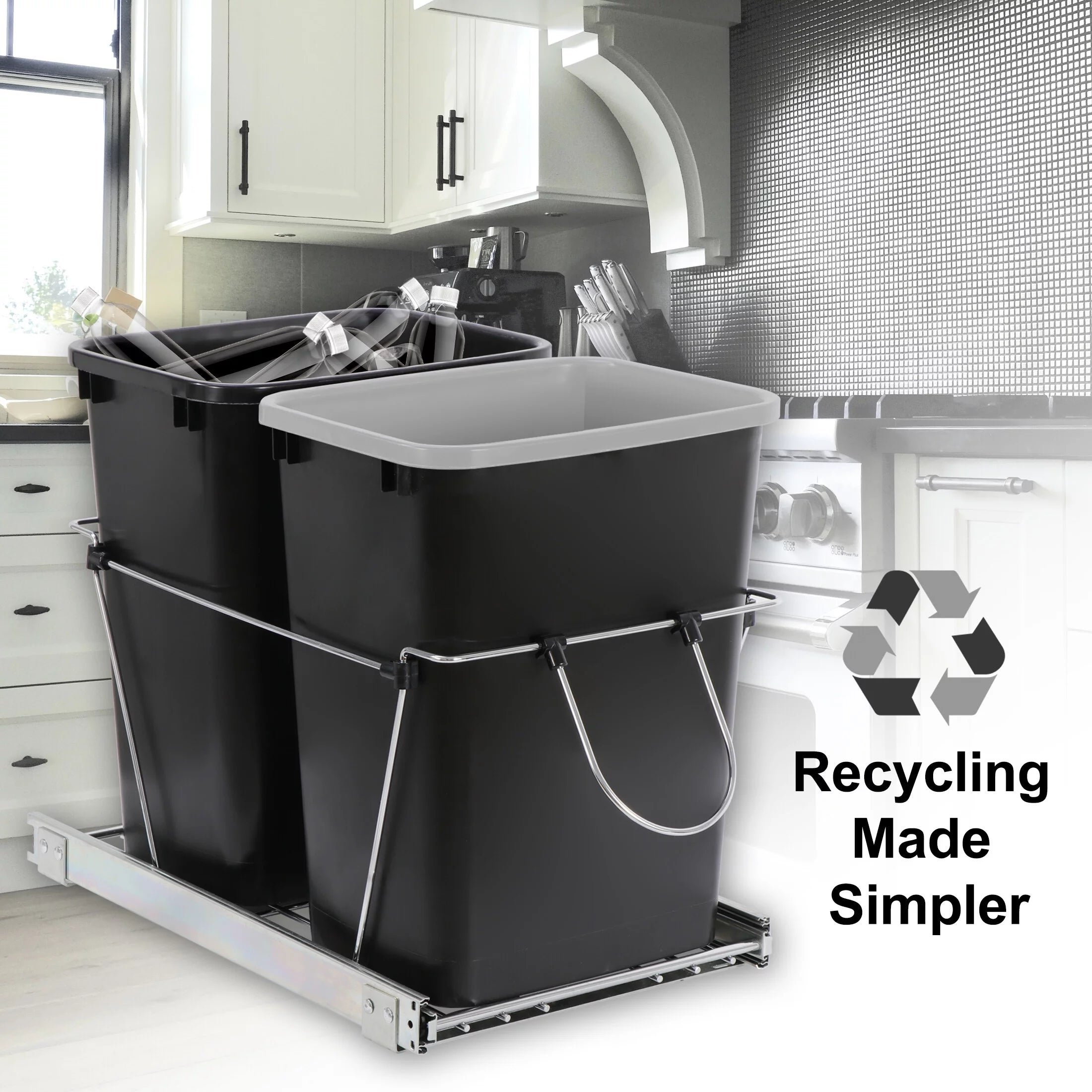 HomGarden Dual 35Qt Pullout Trash Garbage Can, 8.7Gal Capacity Under Kitchen Cabinet