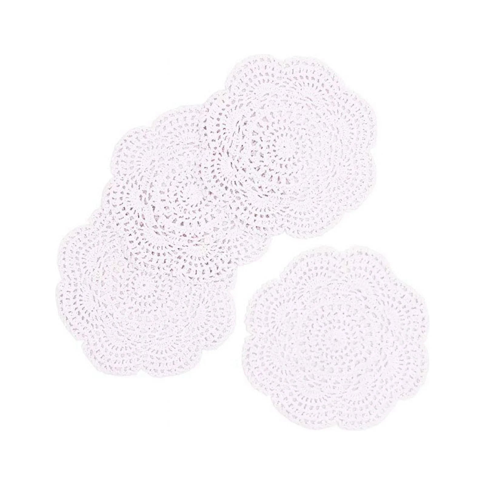 4PCS 8.6 Inch Round Lace Doilies Handmade Cotton Placemats V291