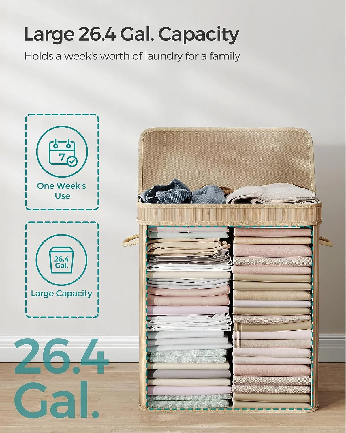 Bamboo Laundry Hamper with Lid and Handles F435652