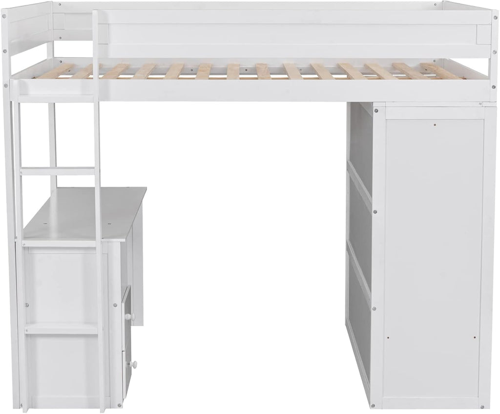 Full Loft Bed with Wardrobe and Desk, White K9891