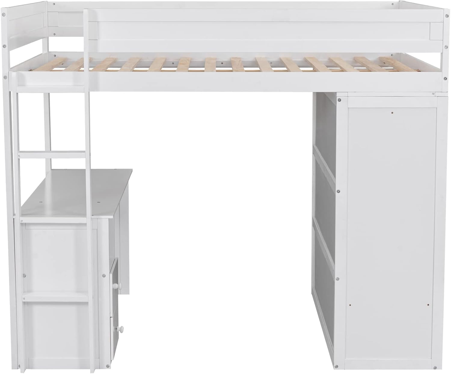 Full Loft Bed with Wardrobe and Desk, White K9891