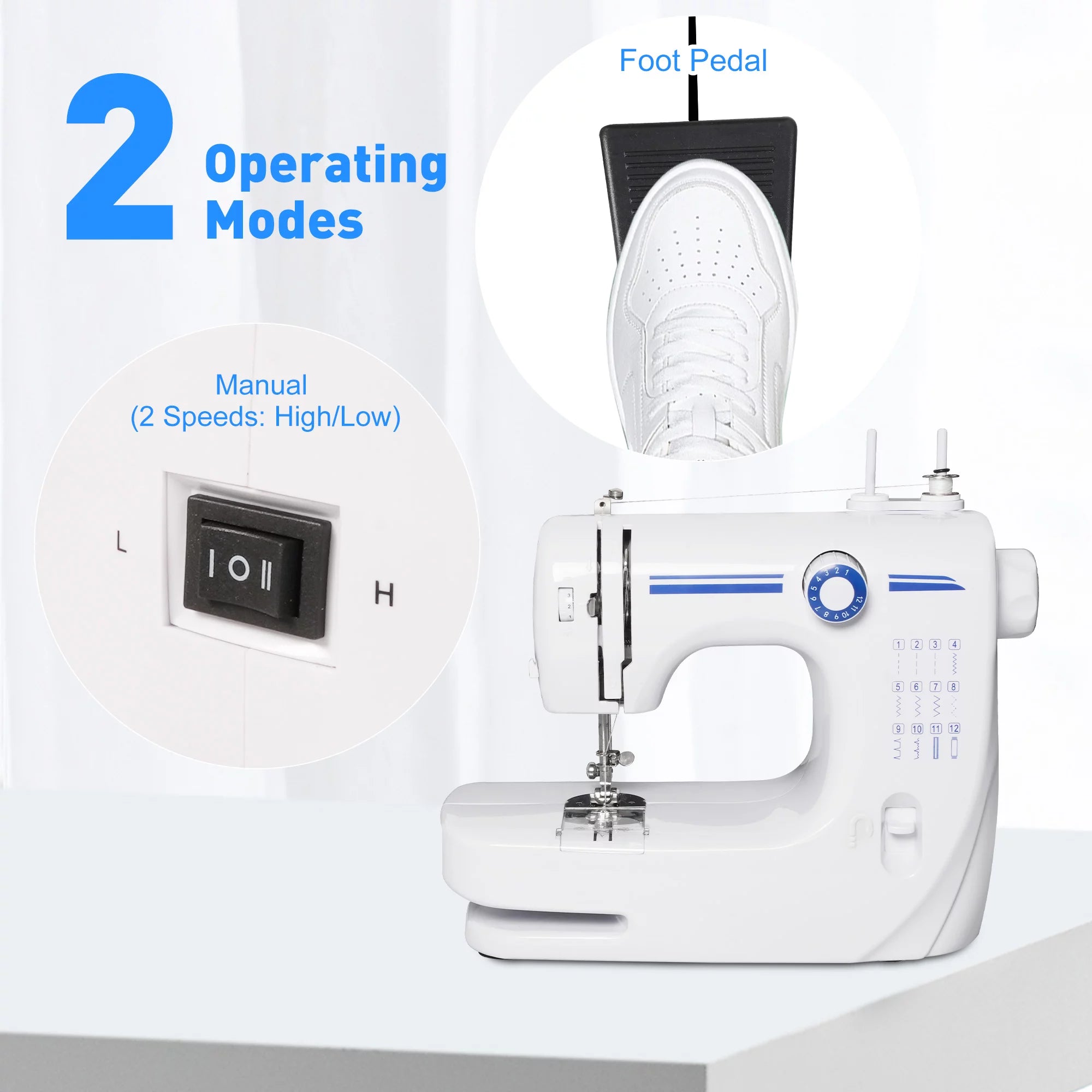 Portable Mini Sewing Machine with 12 Built-in Stitches, Double Needle, Foot Pedal S90469