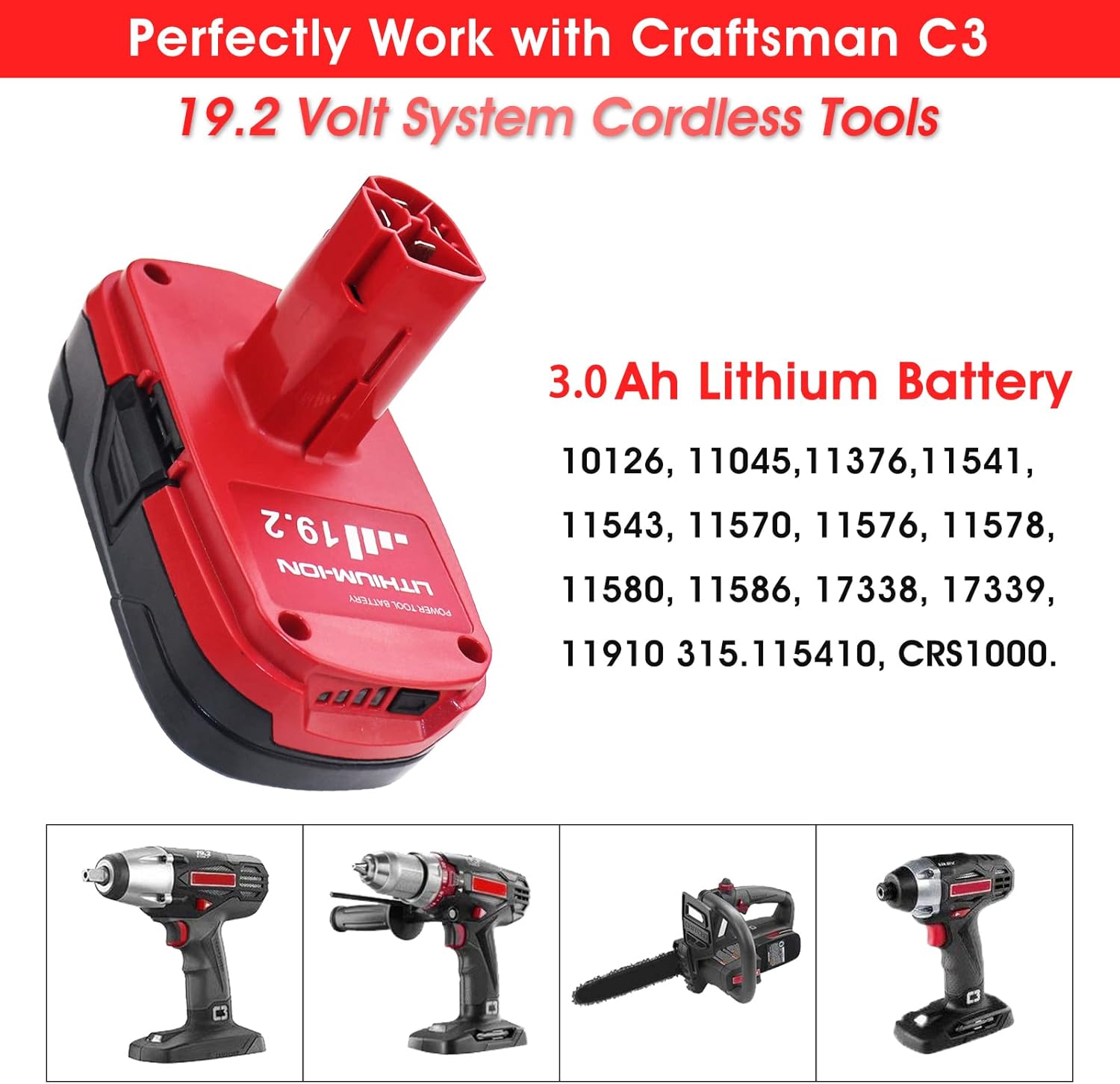 19.2V 3000mAh Lithium Ion Replacement Battery for Craftsman Tools S7868