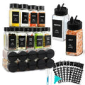 AISIPRIN 24 Pcs Glass Spice Jars with 398 Labels, 4oz Empty Square Spice Containers Seasoning Bottles - Shaker Lids, Funnel, Brush and Marker Included(Black Metal Caps)