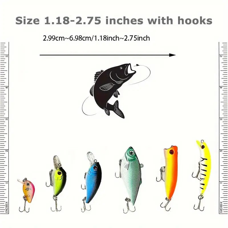 Bass Fishing Lures Kit - 30pcs Mixed Color Crankbaits Minnow Baits D504