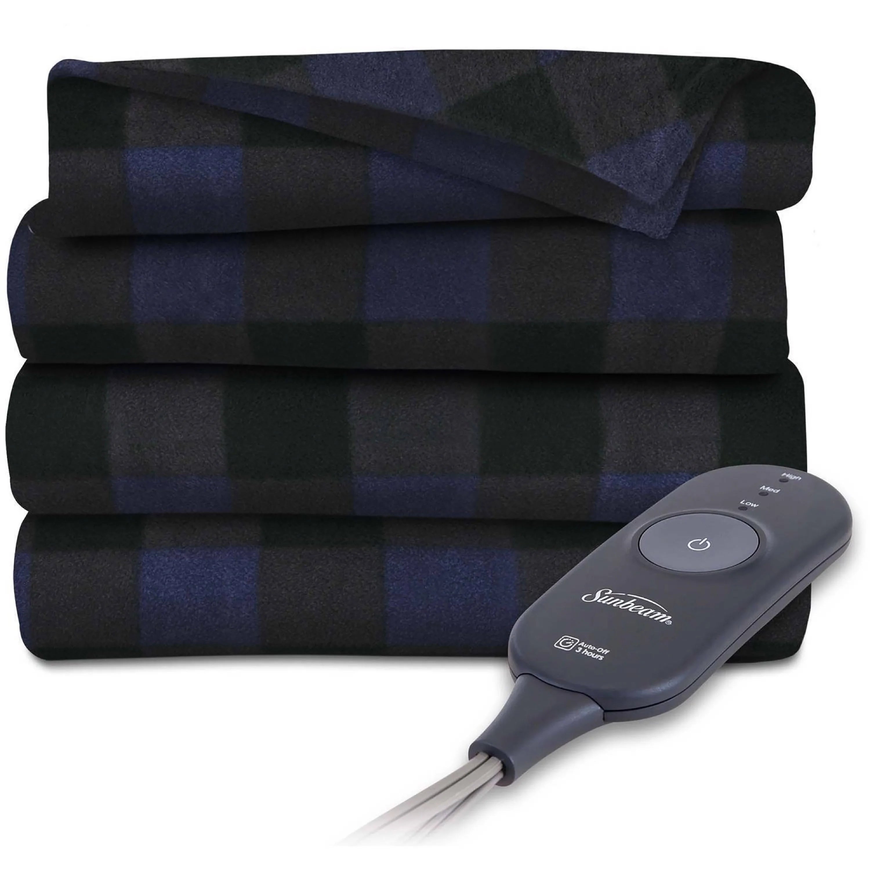 Sunbeam Fleece 60" x 50" Electric Heated Navy Buffalo Plaid Throw Blanket, 1 Each