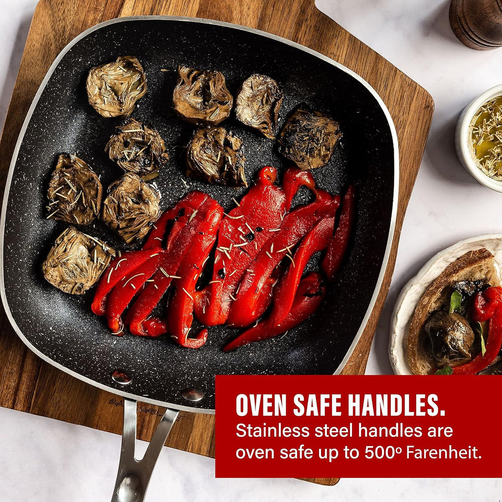 11" Shallow Square Frying Pan Nonstick Skillet, Scratchproof Diamond Infused Coating, Oven Safe Dishwasher Safe D7004