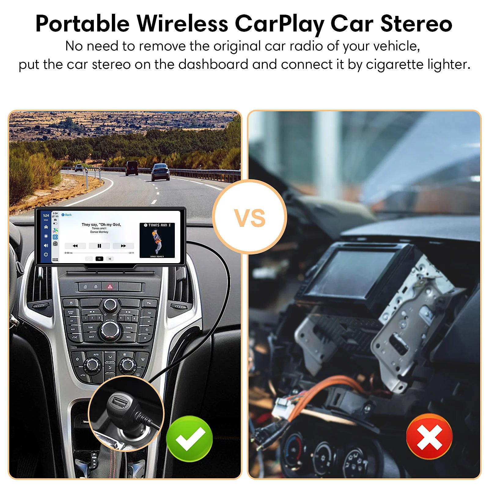 Wireless Carplay Screen with Dash Cam and Backup Camera V22100