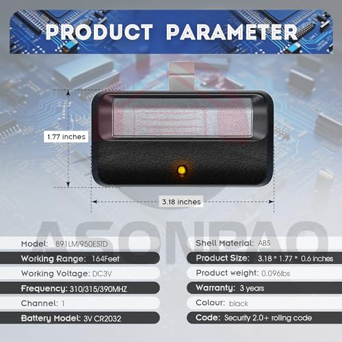 3 x 891LM 950ESTD Garage Door Opener Remote Security+ 2.0 myQ Yellow Learn Button U5405