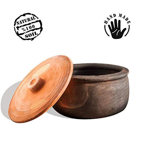 Clay Cooking Pot with Lid for Stove Top, Unglazed Traditional Casserole Q927