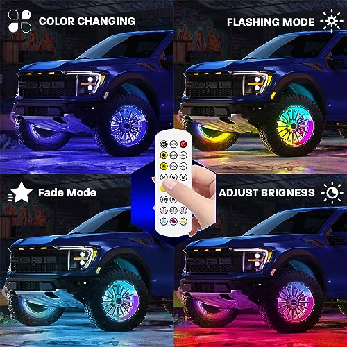 Wheel Lights for Truck - RGB Rim Light for Car/SUV - Wheel Well Ring Lights with Sequential and Multi-Color, Waterproof DC 12v C3041