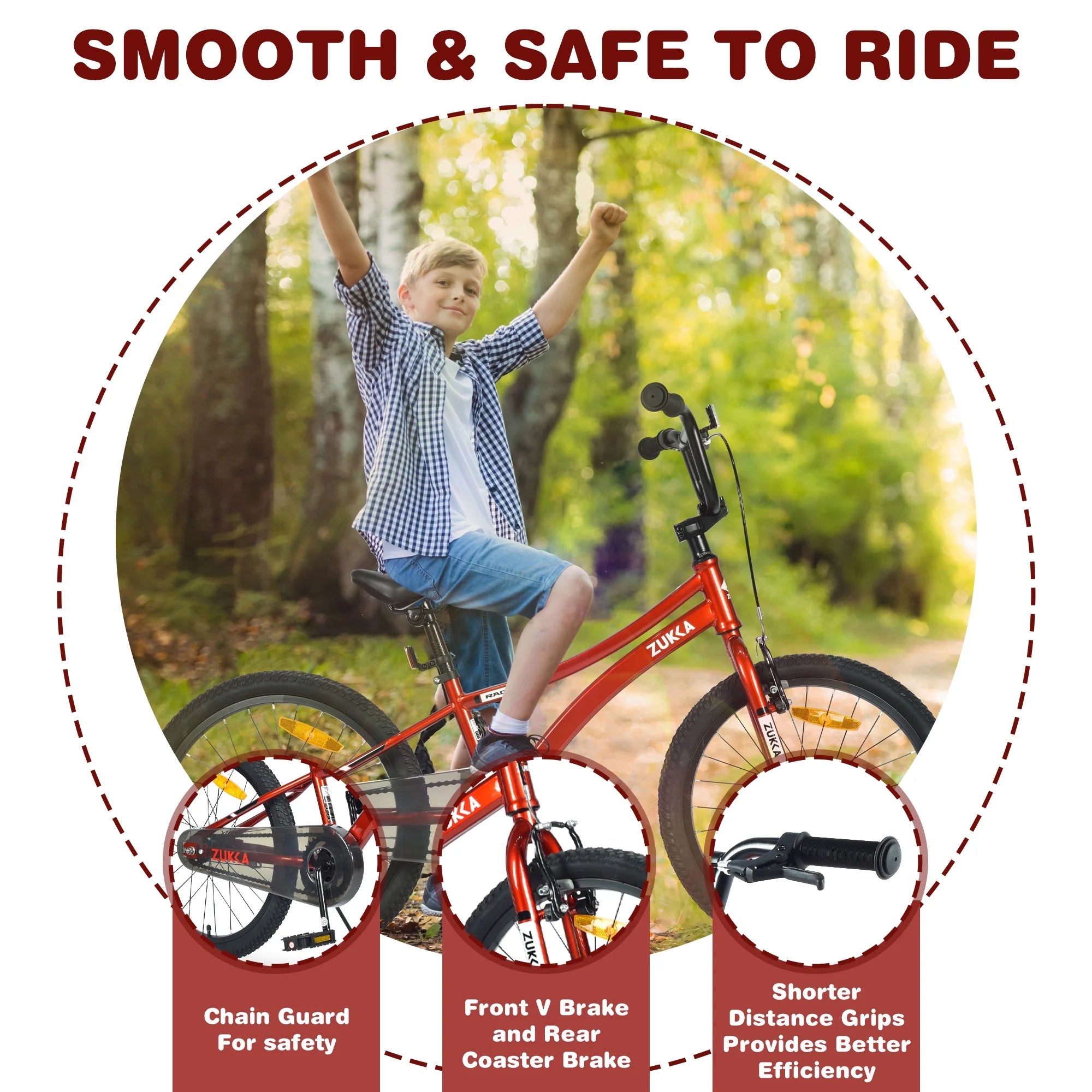 20 Inch Boys Bike for Kids Ages 7-10, Single Speed, Steel Frame, Red E439