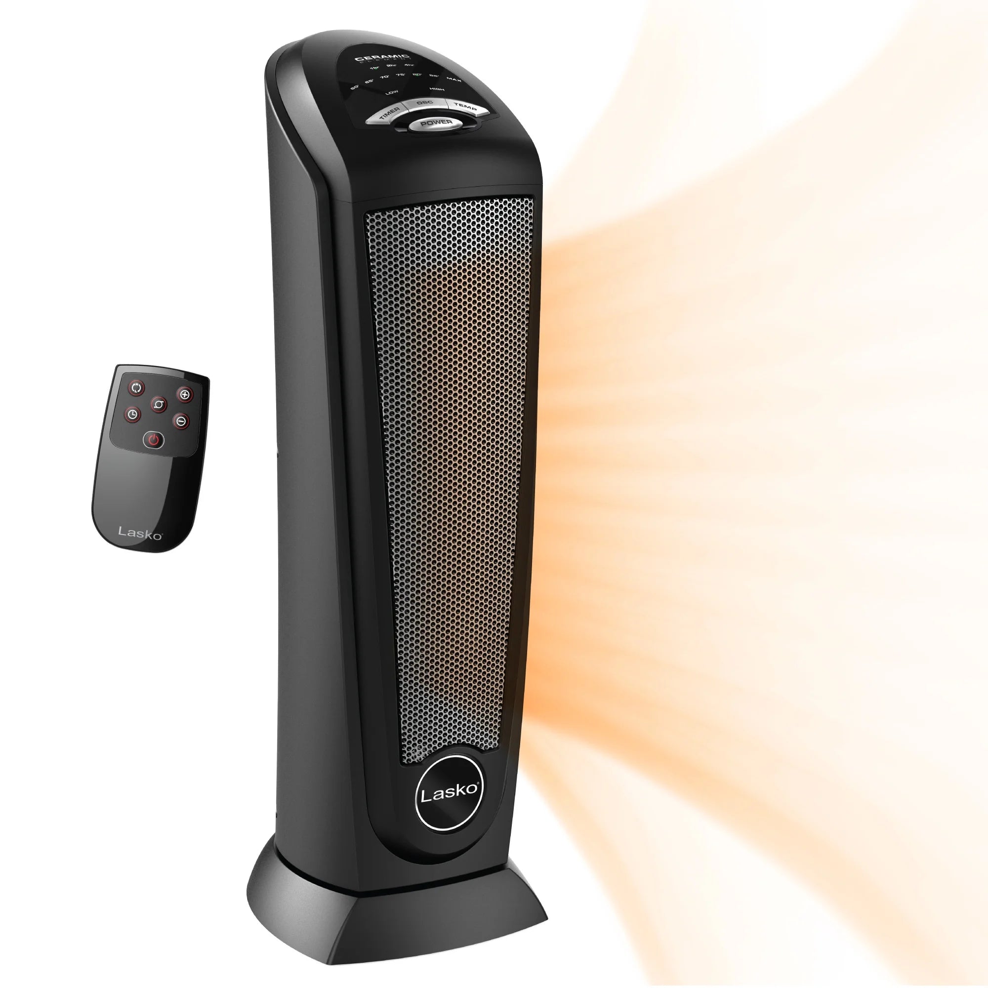 Lasko 22.5" 1500W Oscillating Ceramic Tower Space Heater with Remote, Black, CT22410, New