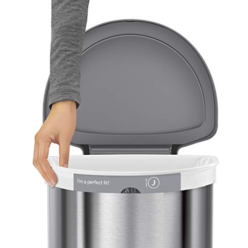 Semi-Round Sensor Automatic Trash Can, Brushed Stainless Steel with Grey Plastic Lid P213246