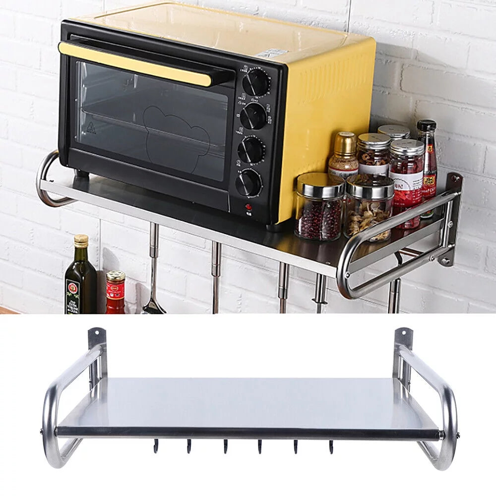 Stainless Steel Wall-Mount Microwave Oven Rack with 6 Hooks R473
