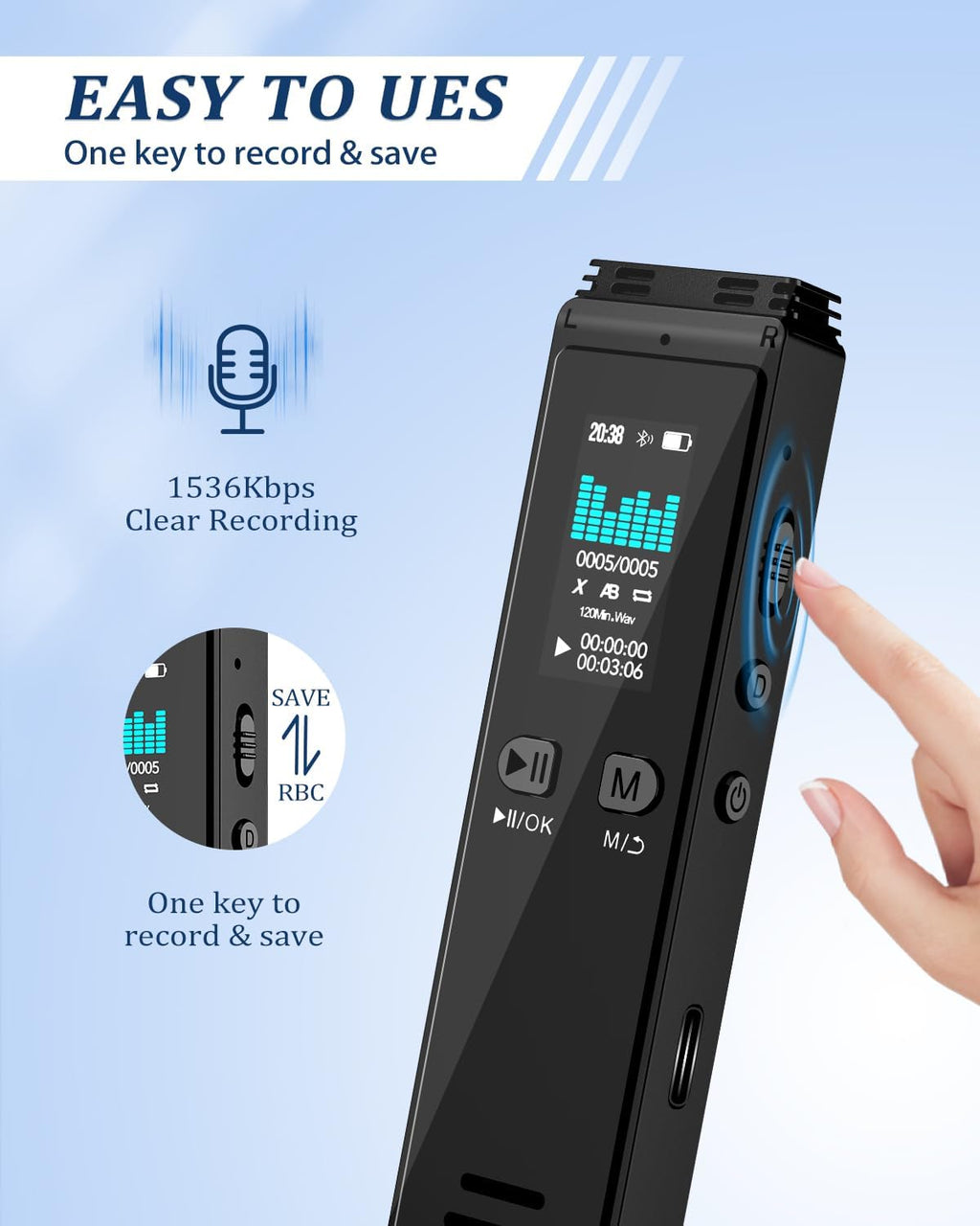 64GB Bluetooth Voice Activated Recorder for Lectures Meetings H851936