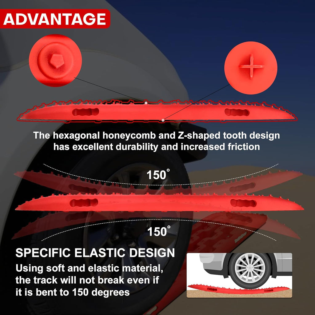 Recovery Traction Tracks 2 Piece, Tire Traction Mats for Off Road Mud Sand Snow V9918