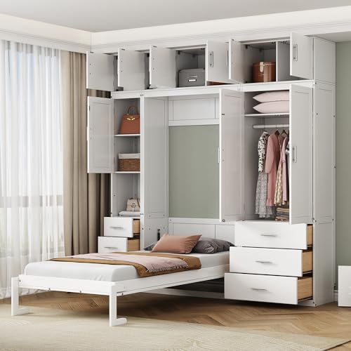 Twin Size Murphy Bed Frame with Lockers and Wardrobes O928