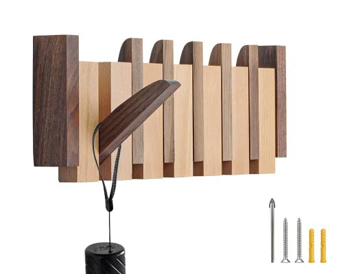 Coat Rack Wall Mount Wood,OLETNY Coat Hooks Wall Mounted Wooden with 4 Flip-Down Hooks,Farmhouse Home Decor Living Room as Housewarming Gifts,Thank You Gifts,Birthday Gift for Women,Mother,Mom,Wife.