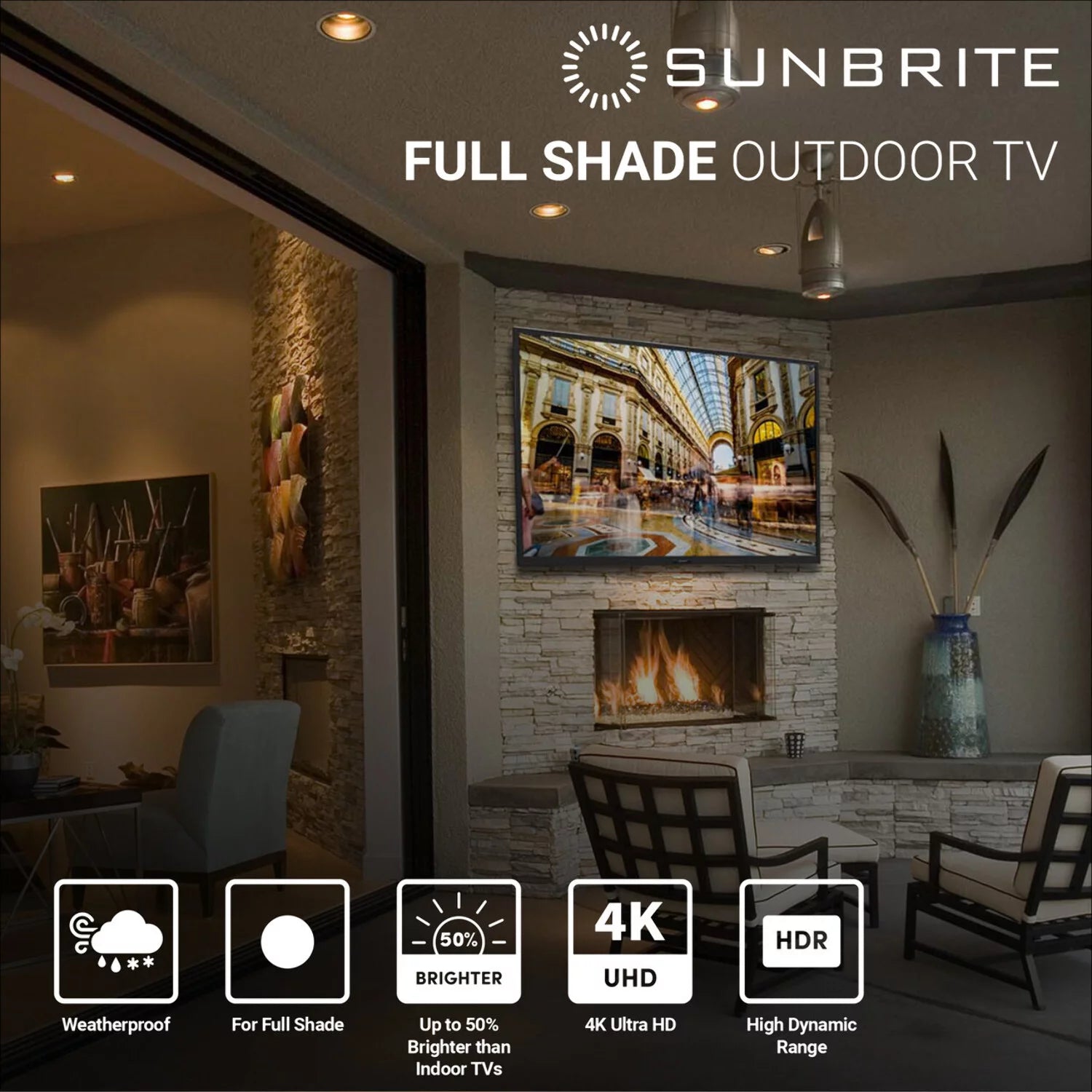 55-inch Full Shade Outdoor TV 4K Ultra HD HDR Weatherproof Television E836692