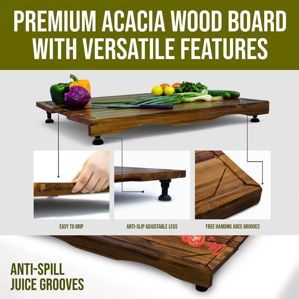 Acacia Wood Noodle Board with Adjustable Legs I42719