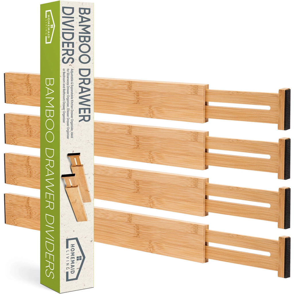 Homemaid Living Bamboo Drawer Dividers - Adjustable & Expandable Kitchen Drawer Organize - Ideal for Drawer Organizer – Natural Bamboo