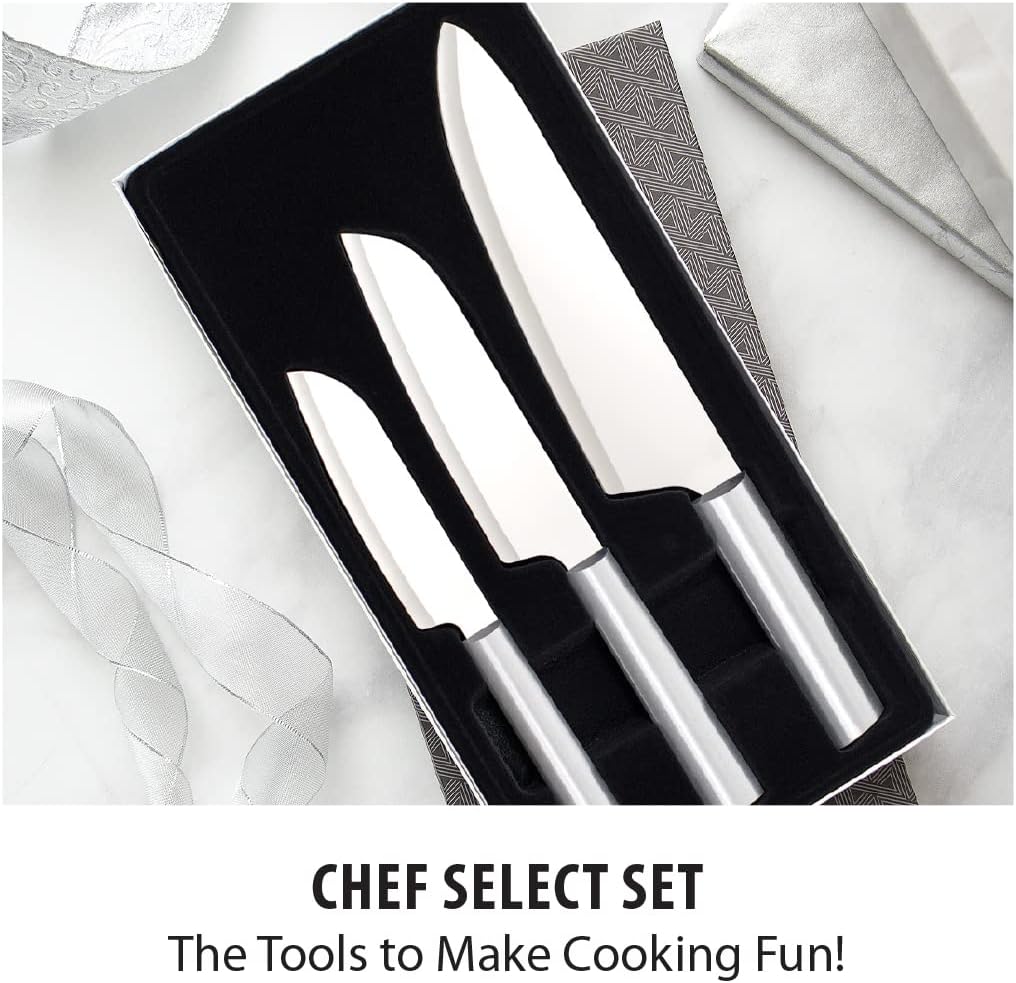 3-Piece Large Knife Set with Stainless Steel Blades and Sharpener H237827