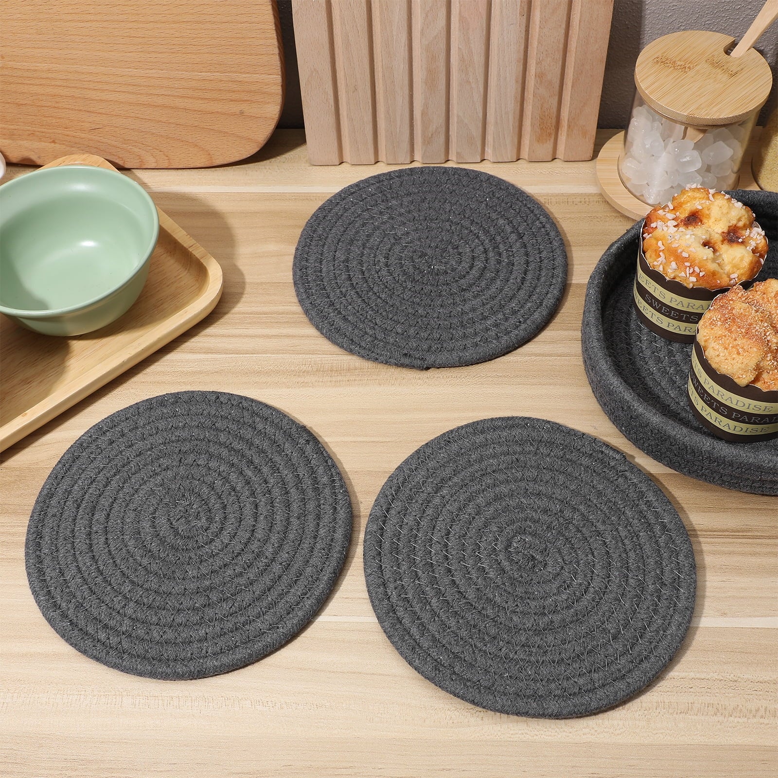 Round Woven Cotton Rope Placemat Set with Coasters M5852