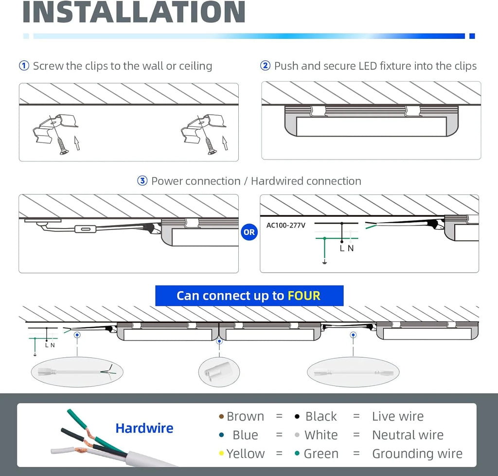 8FT LED Shop Light, 72W 9000LM 5000K, Linkable Tube Lights with Plug, 4 Packs Q258176