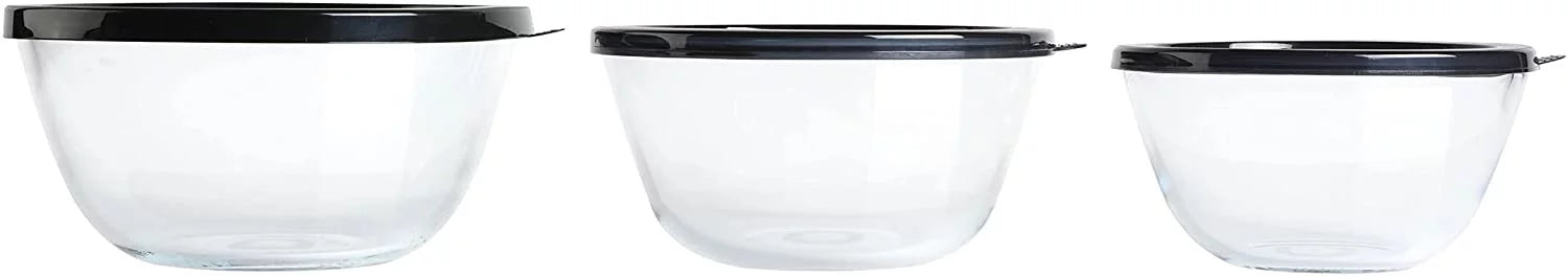 Glass Mixing Bowl Set with Lids, 3-Piece C43301