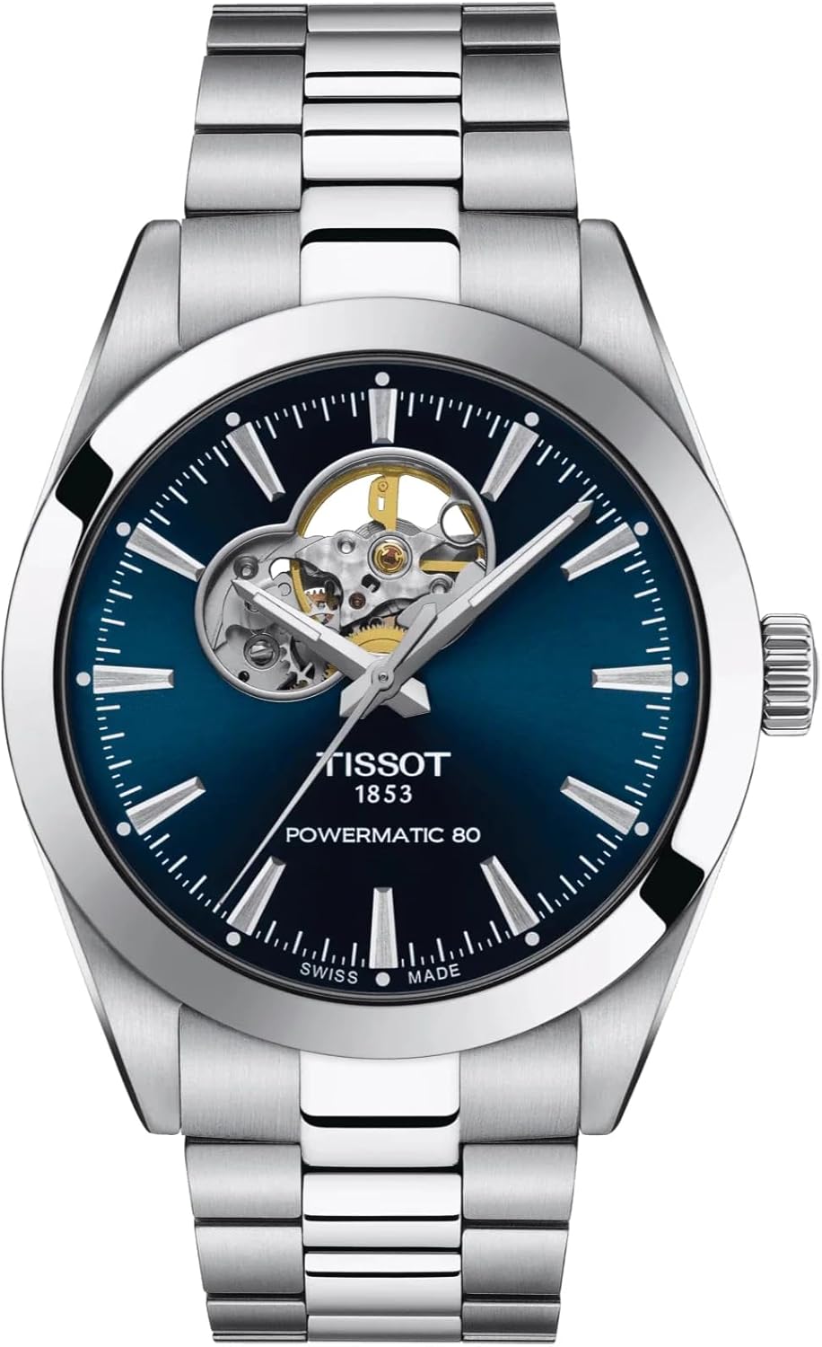 Tissot Mens Gentleman Powermatic 80 Open Heart 316L Stainless Steel case Automatic Watches, Grey, Stainless Steel, 21 (T1274071104101)