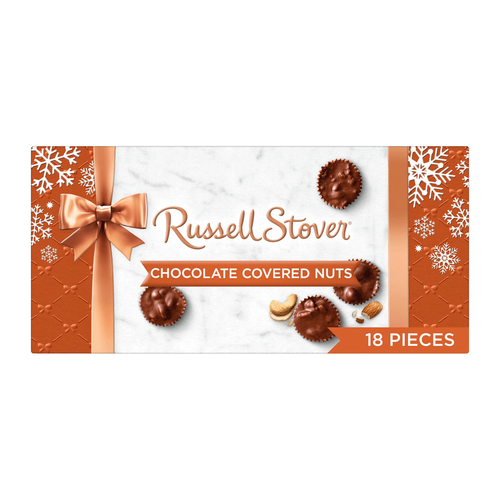 RUSSELL STOVER Christmas Chocolate Covered Nuts Assortment in Milk & Dark Chocolate Gift Box, 9 oz. (18 pieces)
