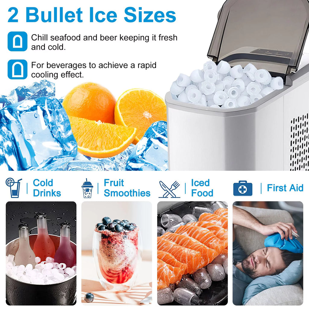 Countertop Ice Maker, 33Lbs/24H, 9 Ice Cubes in 6 Mins, Self-Cleaning Portable with Ice Scoop and Basket P57485