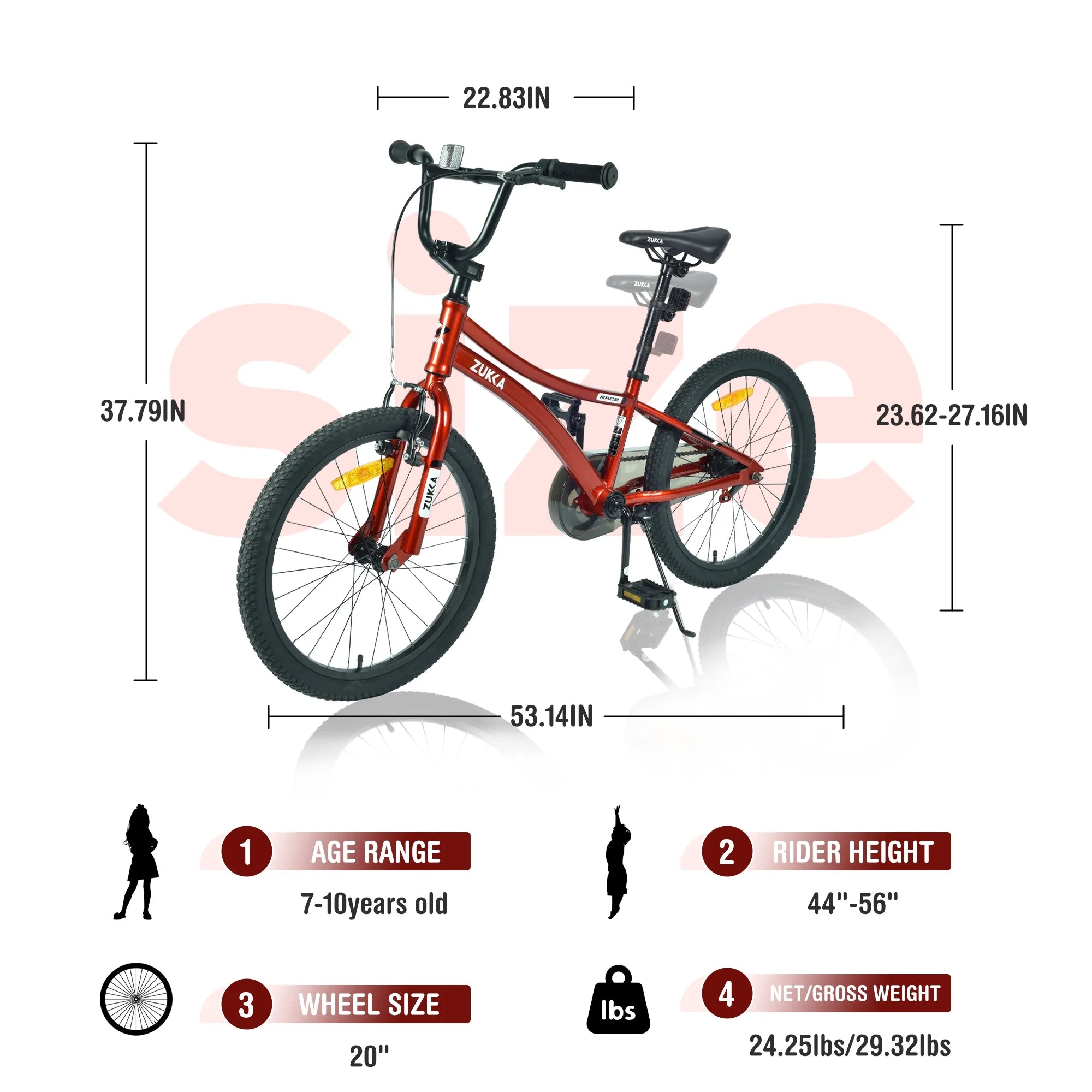 20 Inch Boys Bike for Kids Ages 7-10, Single Speed, Steel Frame, Red E439