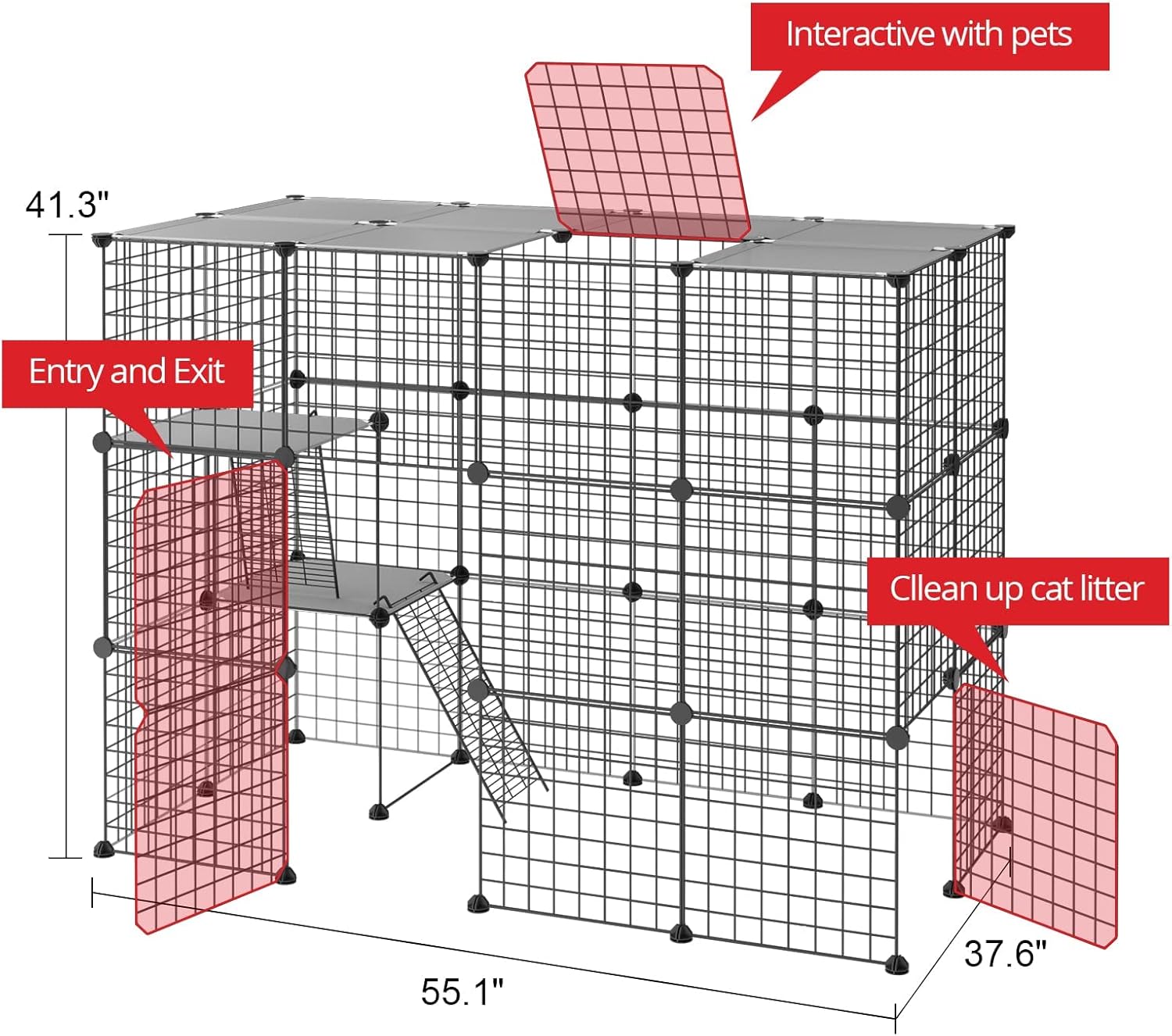 Large Cat Cage Indoor DIY Cat Playpen Detachable Metal Wire Kennels Crate N897
