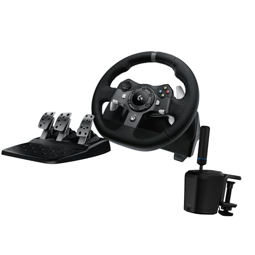 Racing Wheel and Floor Pedals with Force Feedback, Stainless Steel Paddle Shifters, Leather Cover for Xbox, PC, Mac P813241