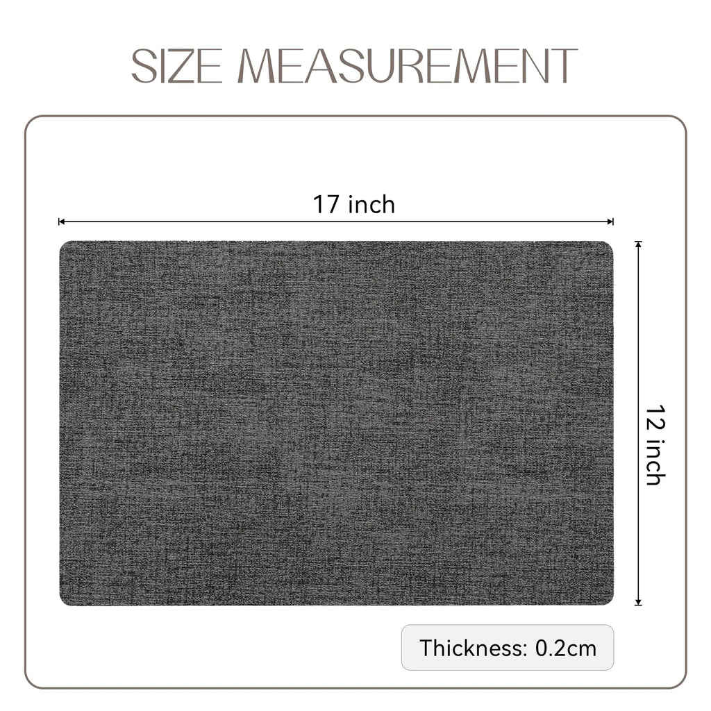 Vinyl Placemats Set of 6, Dark Grey Waterproof Faux Leather, 12x18 in U492023