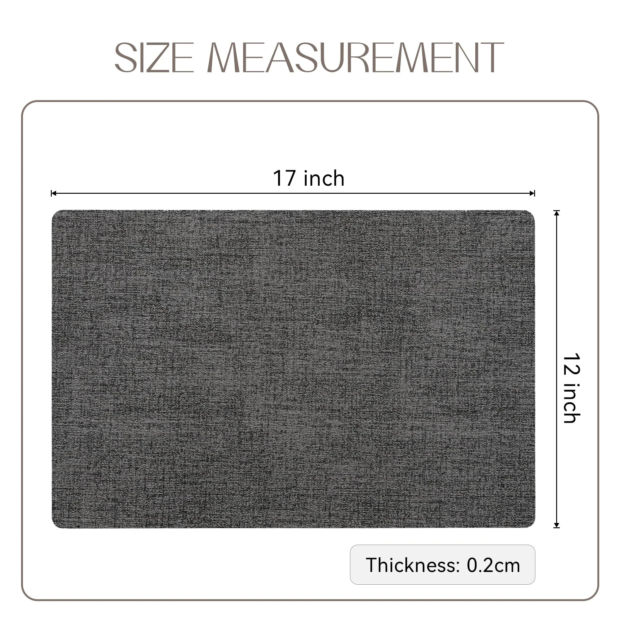 Vinyl Placemats Set of 6, Dark Grey Waterproof Faux Leather, 12x18 in U492023
