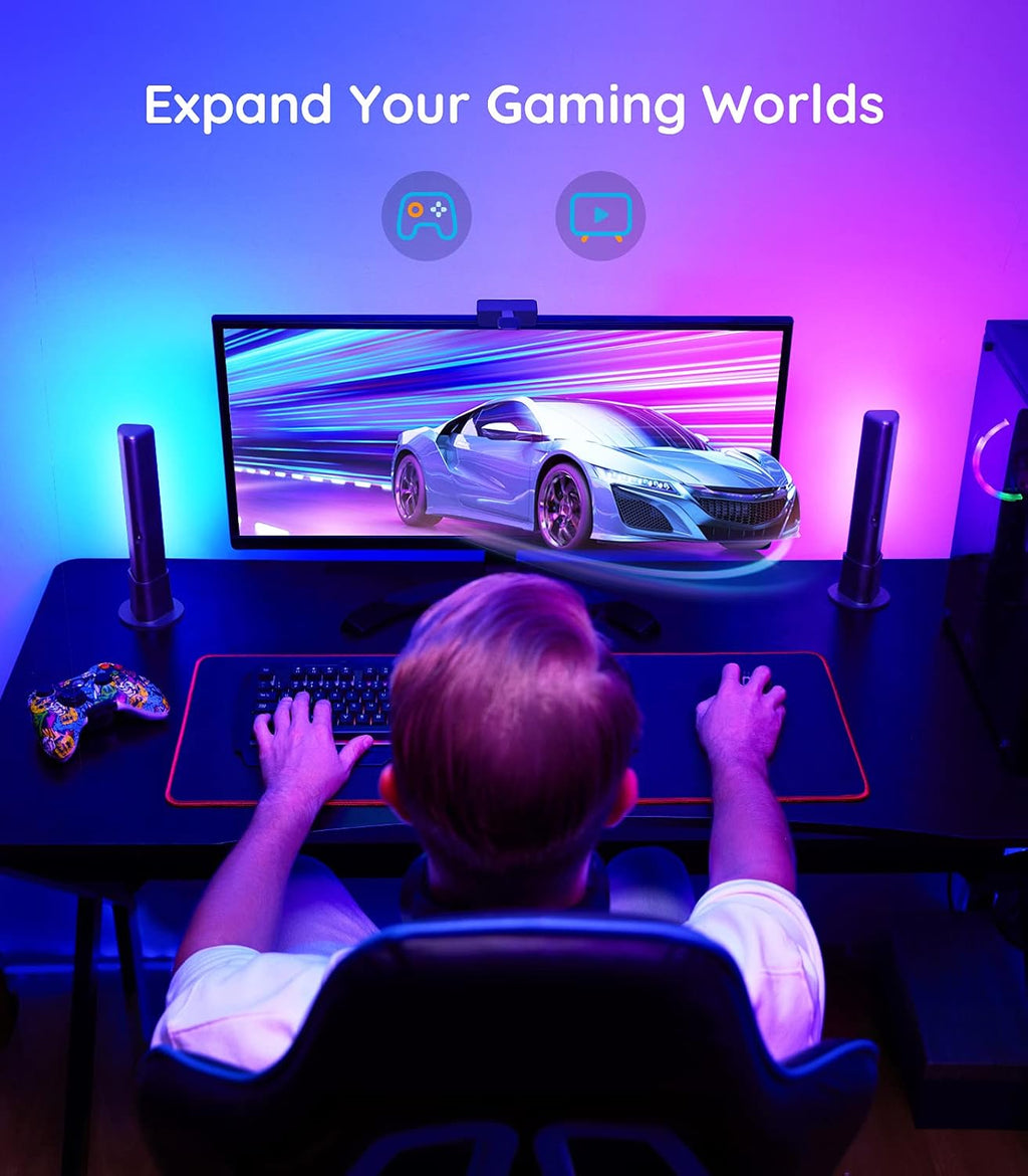 LED Smart Light Bars with Camera, RGBIC Backlights, Music Sync for Gaming, PC, TV Q13927