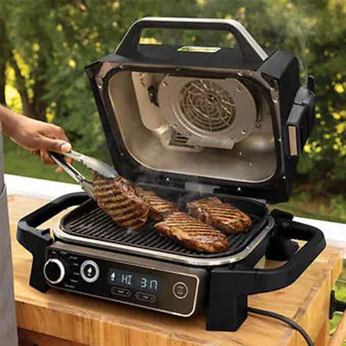 Outdoor Grill & Smoker 7-in-1 Air Fryer with Woodfire Pellets, Portable Electric, Grey K8039