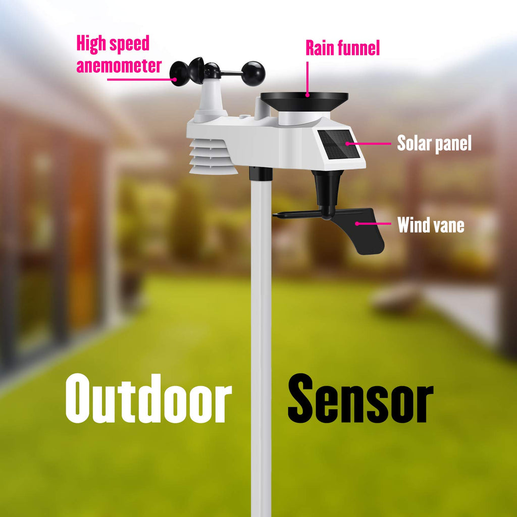 Wireless Weather Station with Outdoor Sensor, 8-in-1 Forecast, Temperature, Humidity, Wind & Rain Gauge U20300