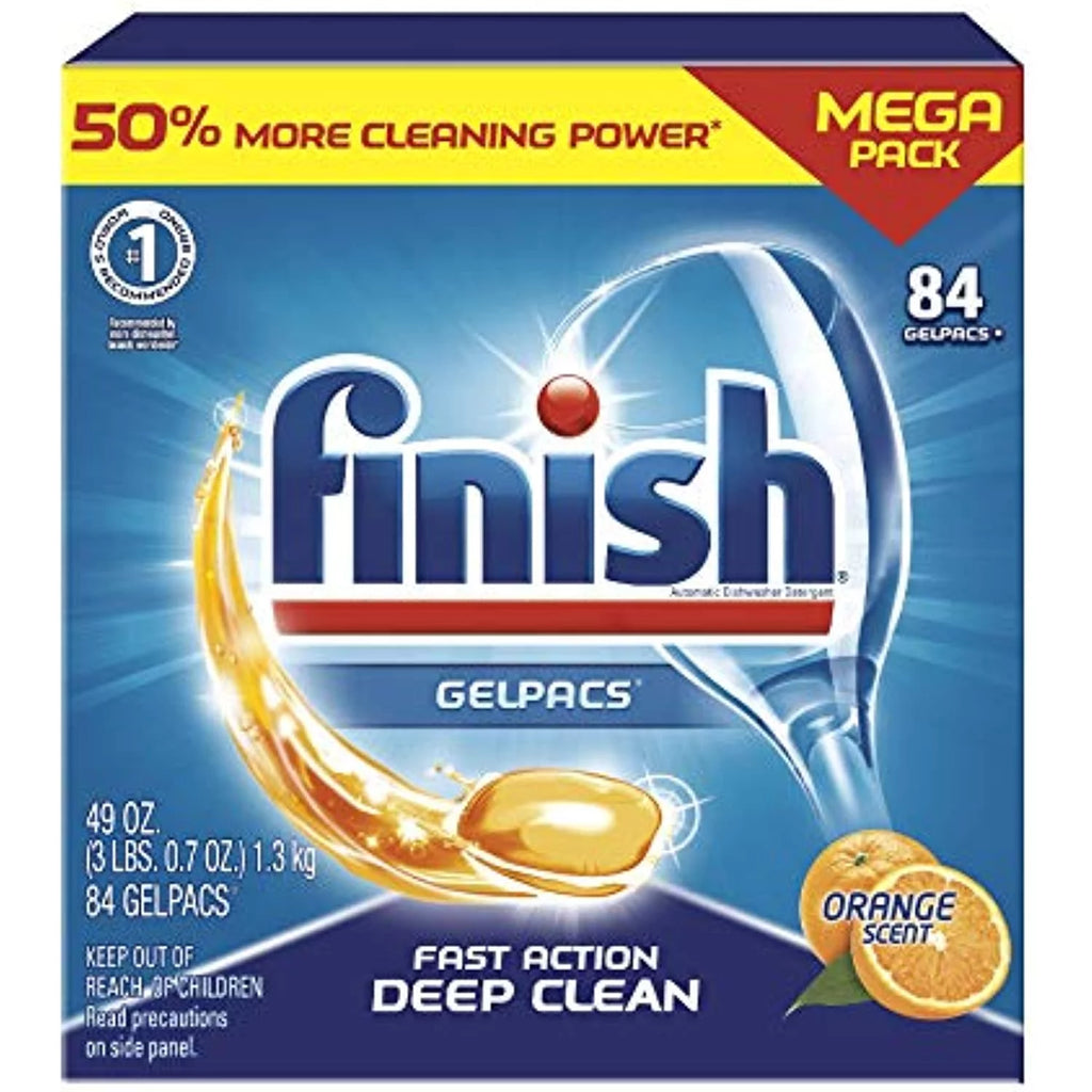 Finish All In 1 Gelpacs Orange, Dishwasher Detergent Tablets 84 Count (Packaging May Vary )