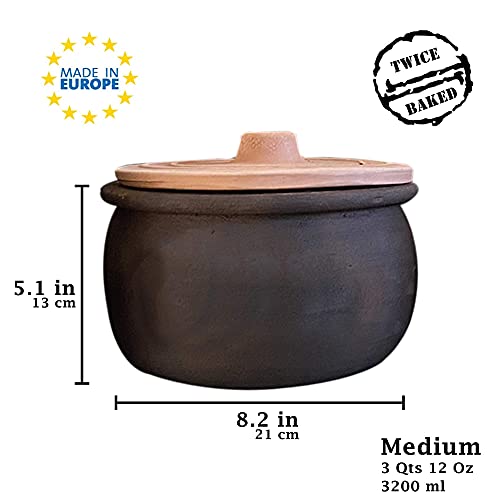 Clay Cooking Pot with Lid for Stove Top, Unglazed Traditional Casserole Q927